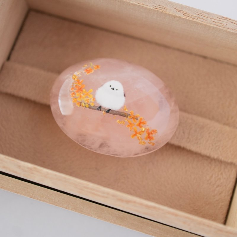 粉水晶与银 глазурований синиця、木犀胸针 | 桐木盒装・成人礼、圣诞节、生日赠礼 24k - 其他 - 宝石 粉红色