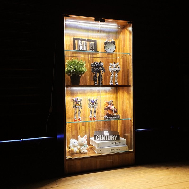 【微慢】LED灯双门玻璃收纳柜 展示柜 柜子 玻璃柜 公仔柜 LED灯 - 收纳用品 - 其他材质 咖啡色