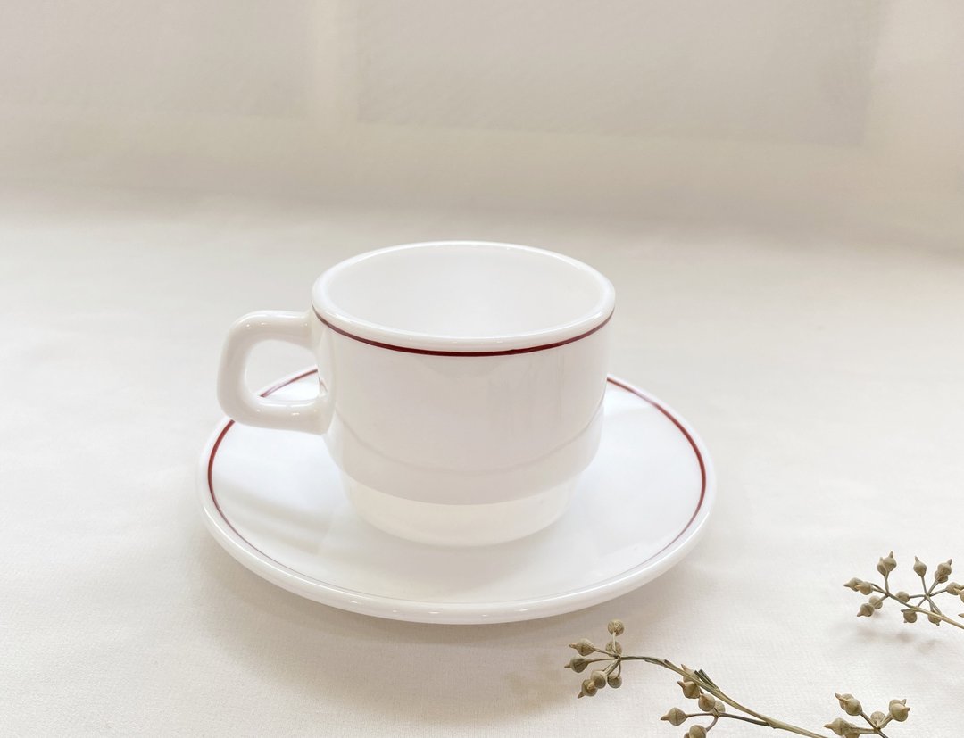 【好日恋物】法国 Arcoroc 陶瓷简约茶杯咖啡杯盘组下午茶圣诞节 - 茶具/茶杯 - 瓷 白色