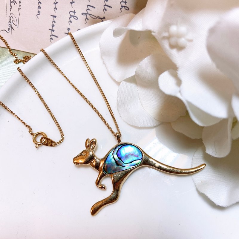 【西洋古董饰品】 天然鲍鱼贝镶嵌 袋鼠美蓝绿自然纹理 项链 - 项链 - 贵金属 多色