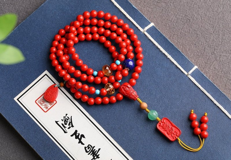 天然原矿朱砂精品红砂108颗佛珠手链项链两用款朱砂含量高达95% - 手链/手环 - 宝石 