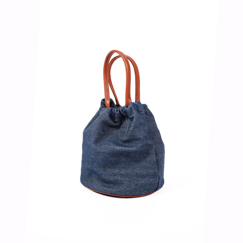 Kaihara日本牛仔布袋|正反两用|水桶包|肩背束口包|斜挎包|索绳袋 - 束口袋双肩包 - 真皮 蓝色