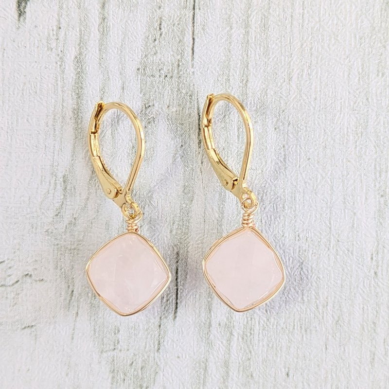 天然宝石耳环 玫瑰石英 - 耳环/耳夹 - 宝石 粉红色
