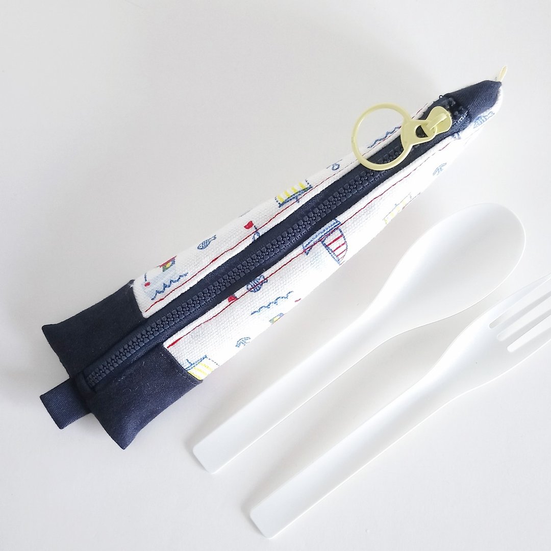 【现货】三角餐具袋 餐具套 (小帆船) - 小号 - 筷子/筷架 - 棉．麻 蓝色