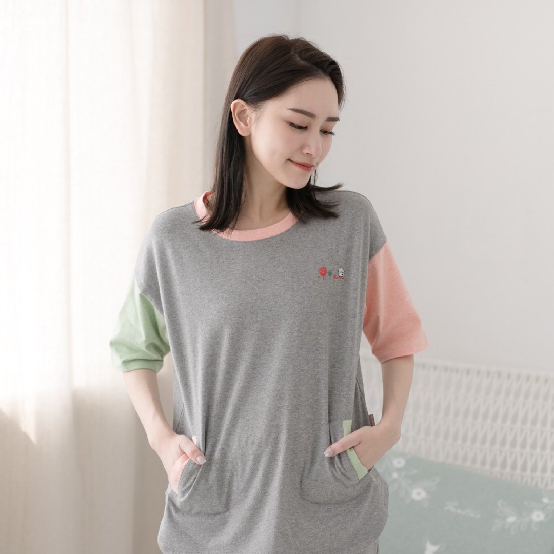 MIT有机棉童趣拼接磨毛居家服-灰橘 - 居家服/睡衣 - 棉 灰色