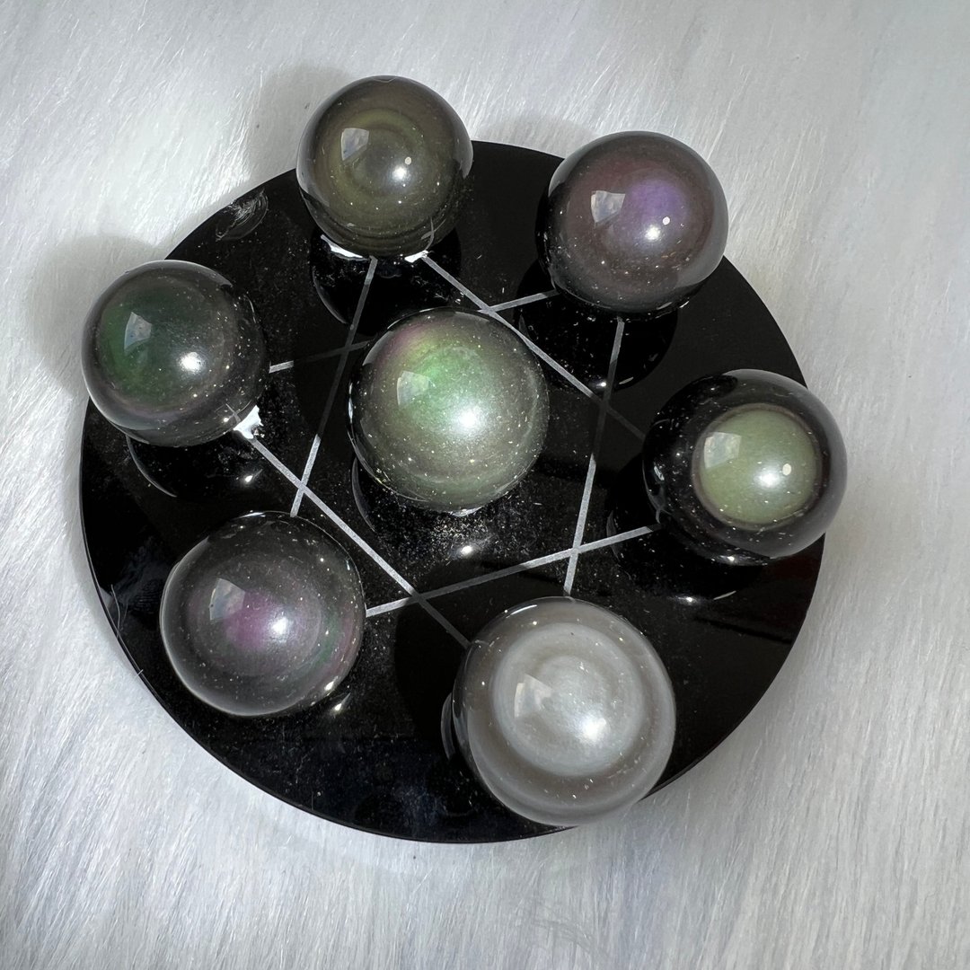 大彩曜石球七星阵 | 水晶 | 水晶球 | 水晶摆件 - 摆饰 - 水晶 黑色