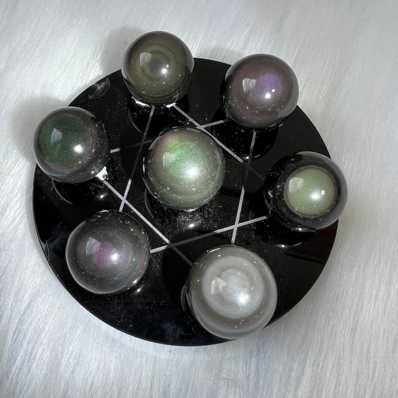 大彩曜石球七星阵 | 水晶 | 水晶球 | 水晶摆件 - 摆饰 - 水晶 黑色