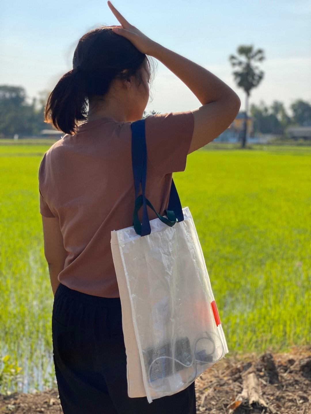 Ami, Wet/ Dry Double Tote Bag with Green texts - 其他 - 防水材质 透明
