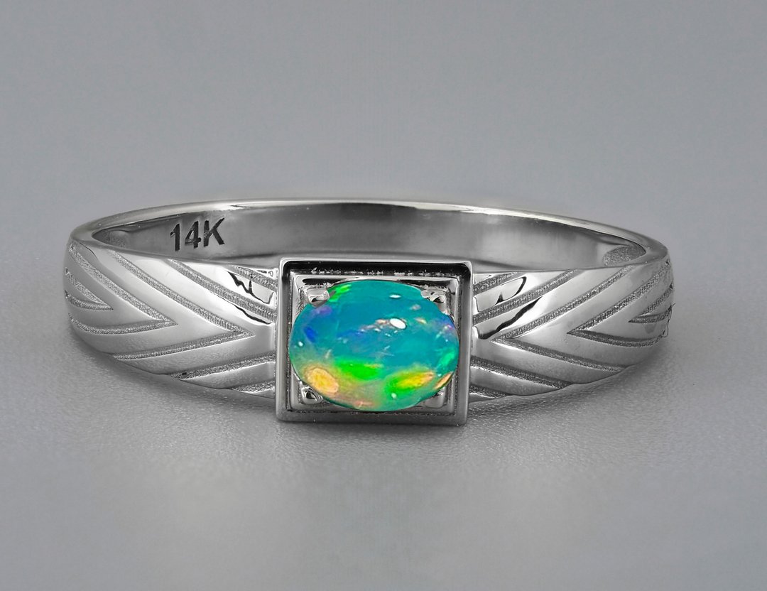 14 K Gold Mens Ring with Opal. Gold ring for men with opal. - 戒指 - 贵金属 金色