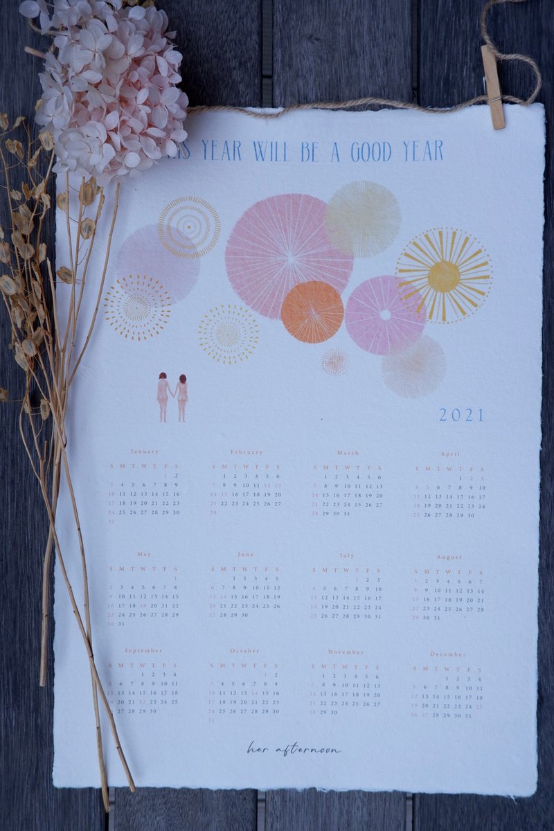 【手牵手我们一起走】 手绘 手造纸 年历(连麻绳及木夹) - 年历/台历 - 纸 