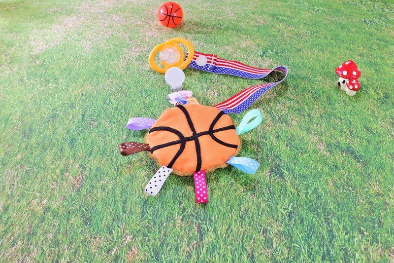 篮球安抚巾  造型奶嘴防尘套 奶嘴夹+奶嘴套 香草奶嘴 奶嘴袋 - 满月礼盒 - 棉．麻 