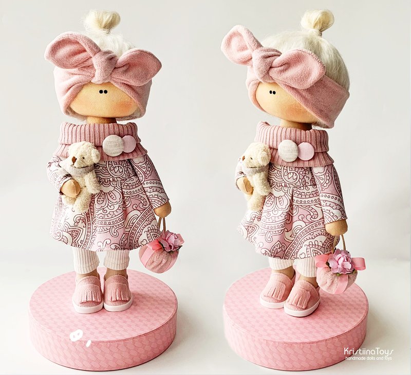 Handmade doll for nursery decoration Textile interior doll Exclusive handmade - 玩偶/公仔 - 其他材质 粉红色