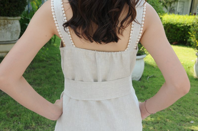 Buttoned Down Linen Dress / Square Neck Line / Sleeveless Linen / EP-D655 - 洋装/连衣裙 - 亚麻 