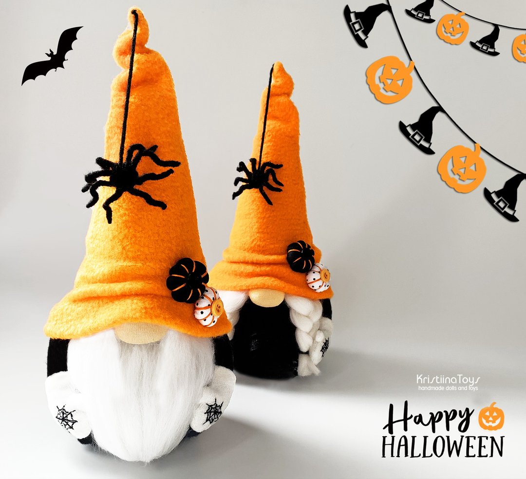 Halloween gnome | Halloween decor | Halloween tray decor | Tiered tray decor - 玩偶/公仔 - 羊毛 黑色