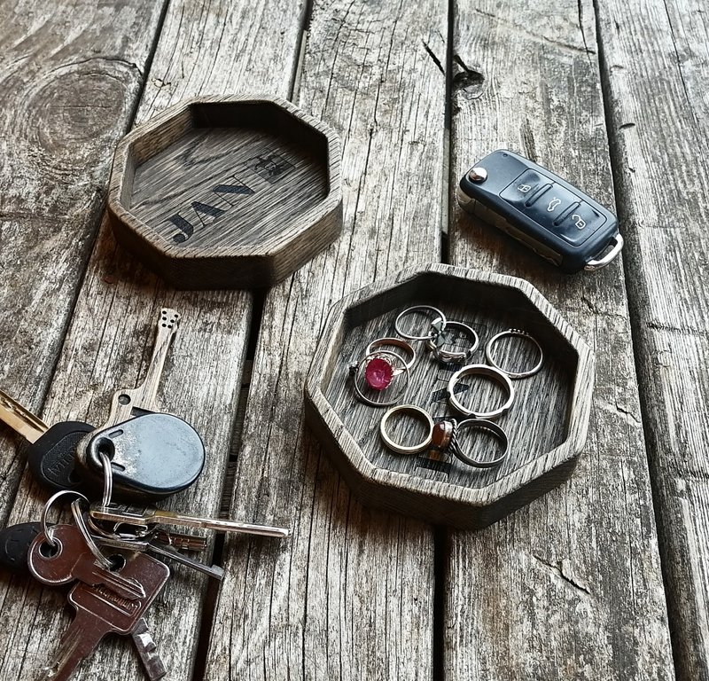 Personalized Octagonal Wooden Tray, Custom Small Black Tray, Keepsake Tray - 收纳用品 - 木头 
