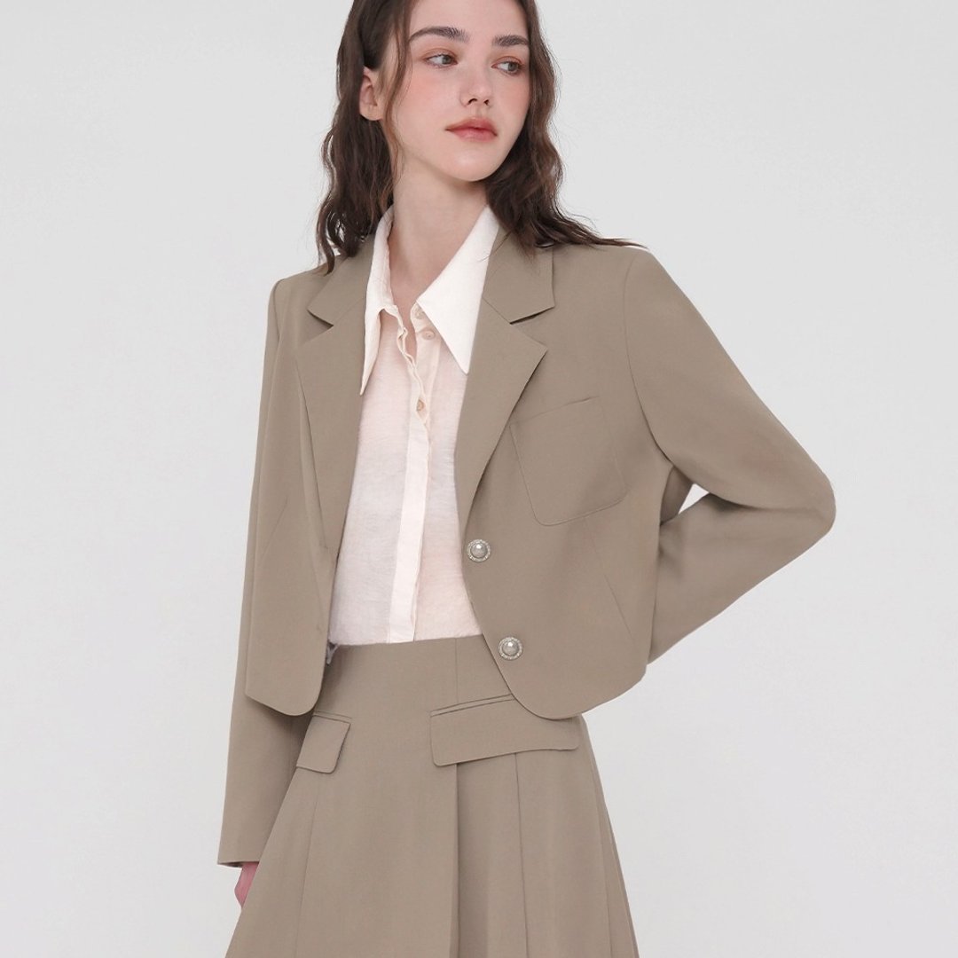 Korea sisterhood, 单扣西装外套 - 米 beige - 女装休闲/机能外套 - 聚酯纤维 蓝色