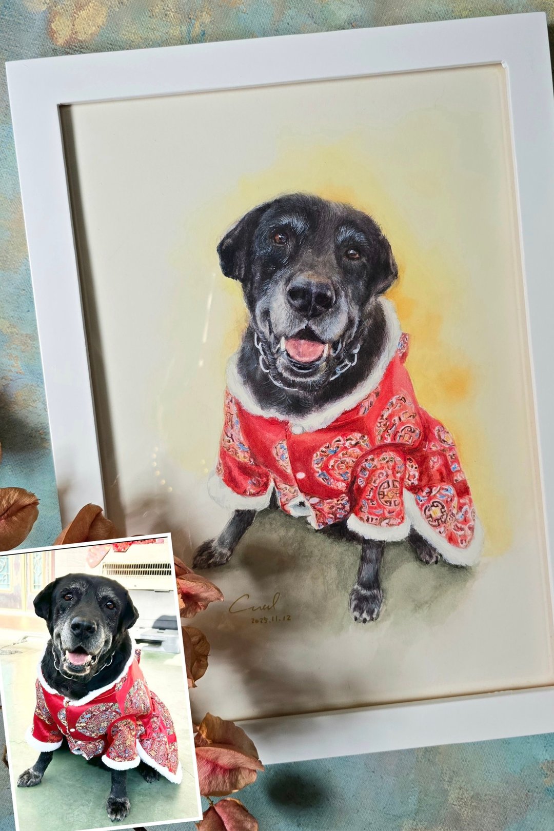 宠爱画语【精致水彩手绘宠物画】A4尺寸附框  似颜绘 - 订制画像 - 纸 