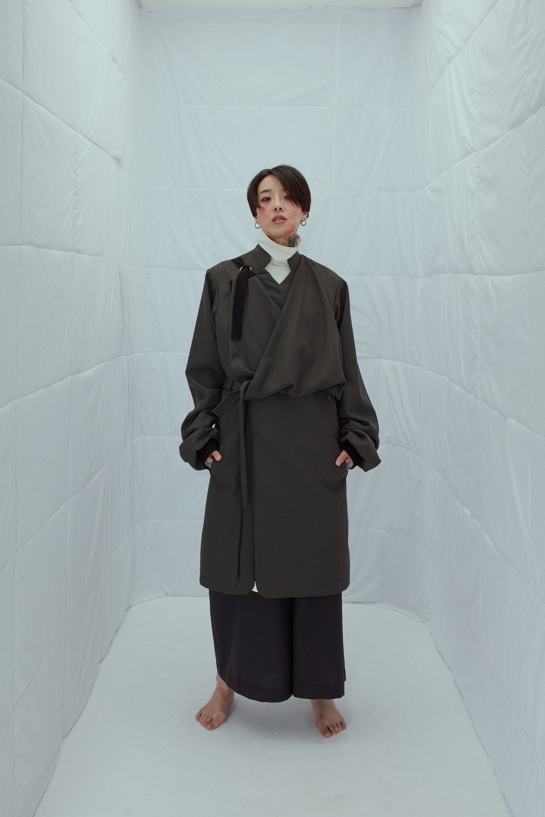 INF 18AW 和服解构西装羊毛长版外套 - 女装休闲/机能外套 - 羊毛 绿色