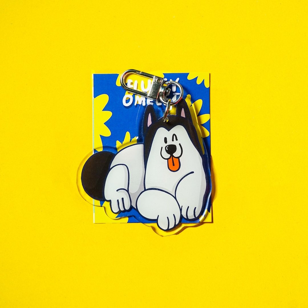 Fluffy Omelet - 钥匙圈 / PIN / PHONE GRIP - WOOOFY HUSKY DOG - 吊饰 - 压克力 橘色
