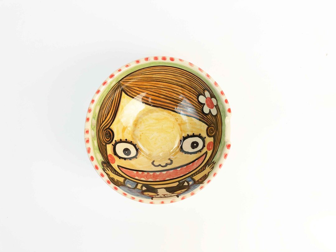 Nice Little Clay 手工浅中碗 快乐女孩 0202-09 - 碗 - 陶 绿色