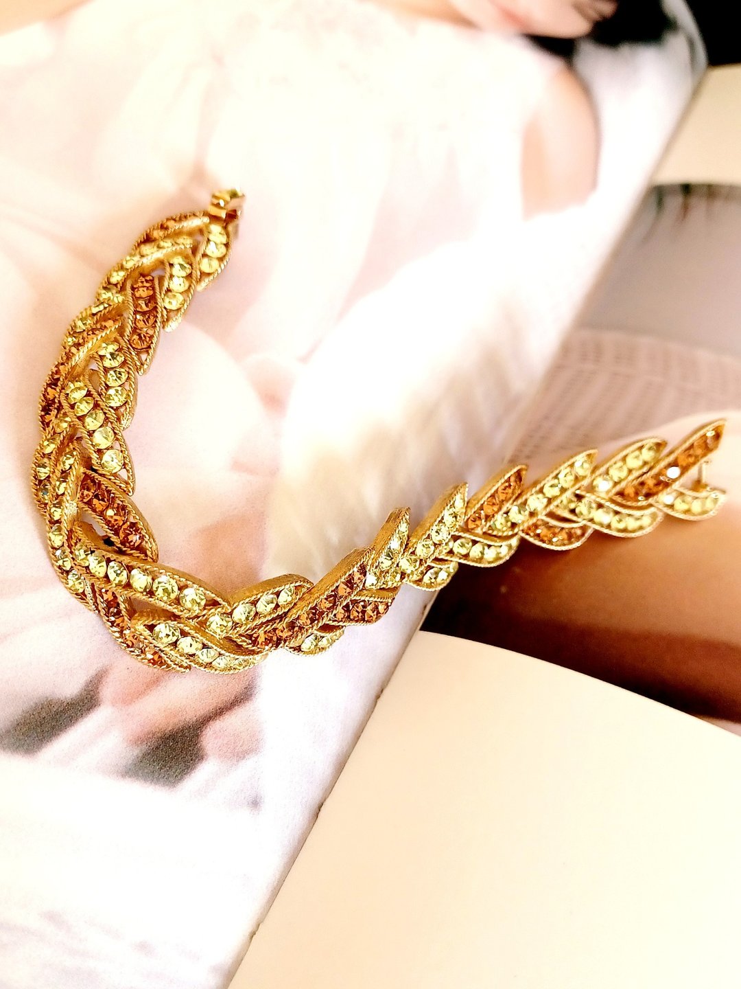 vintage jewelry  Trifari 华丽金色双叶暮色莱茵 手链 - 手链/手环 - 其他金属 