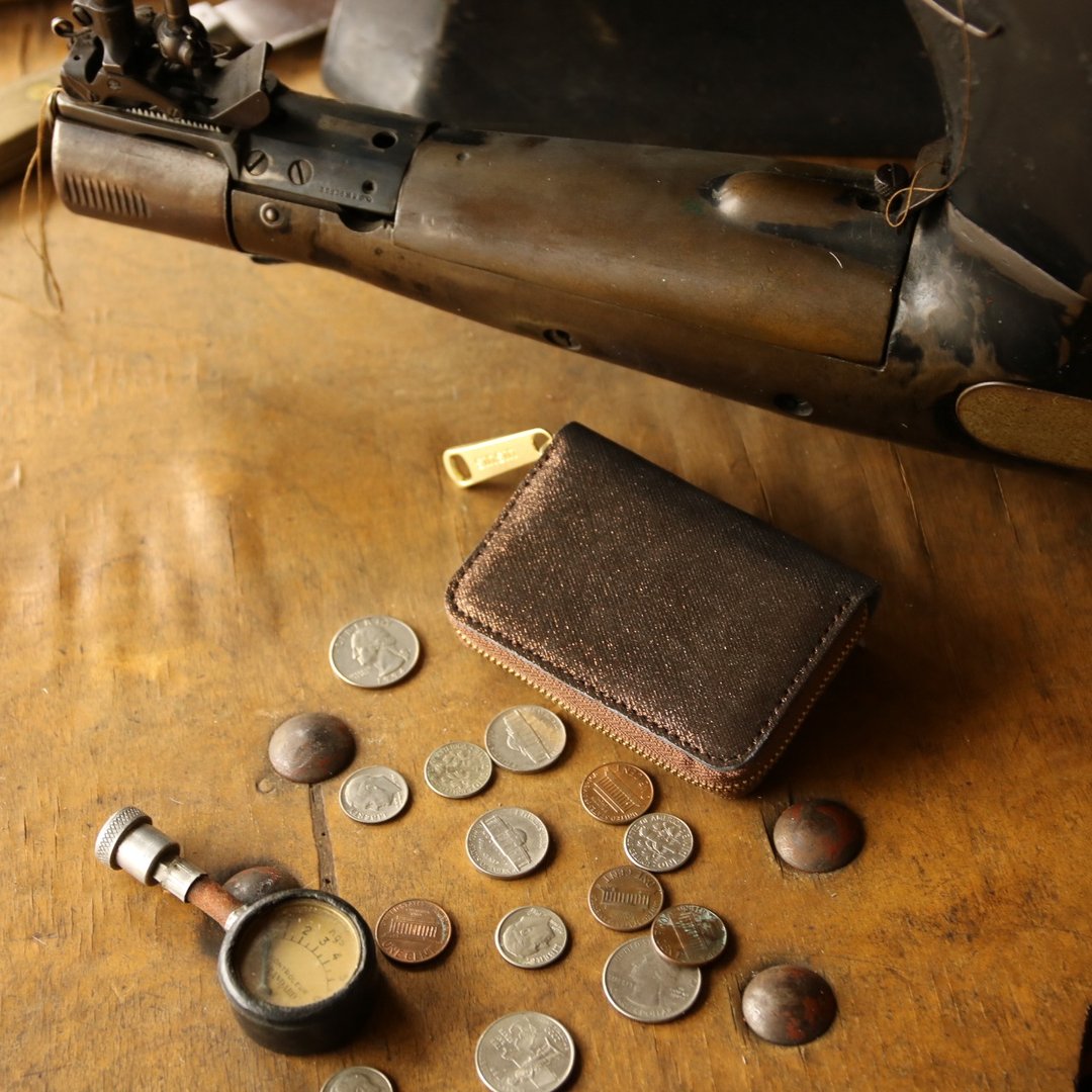 Made in Japan Coin purse Cowhide Copper color made in JAPAN handmade leather wallet coincase - 零钱包 - 真皮 咖啡色