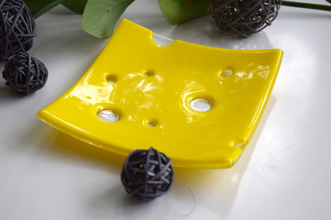 Fused glass cheese plates - Fused glass art - Serving plate with cheese - 盘子/餐盘/盘架 - 玻璃 黄色