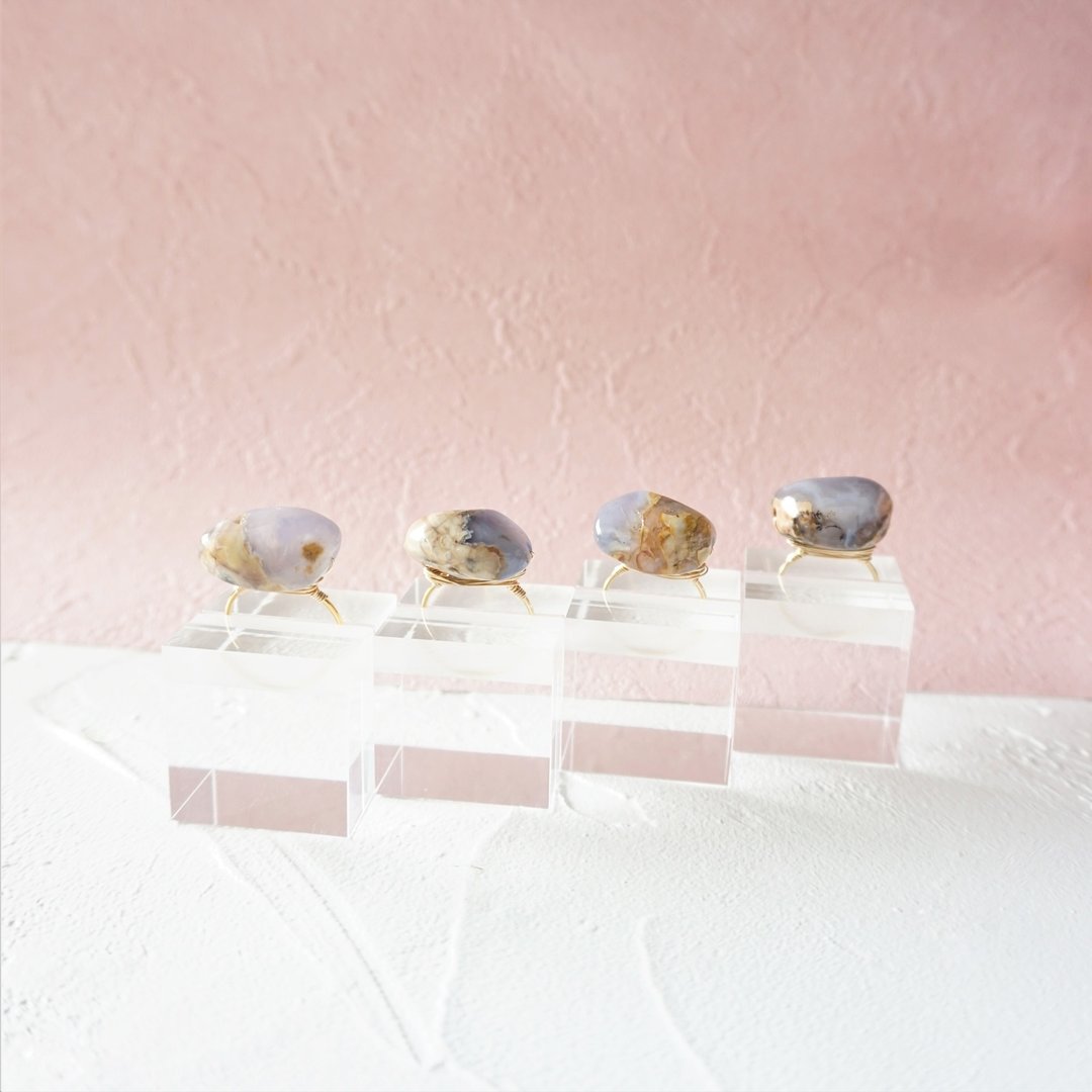 14kgf*Blue Chalcedny ring / #9/11/13/15 - 戒指 - 宝石 蓝色