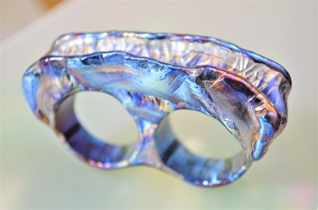 Titanium double ring, D shell, one-of-a-kind - 戒指 - 其他金属 蓝色