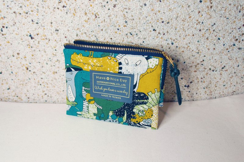 Have A Nice Day【双层夹心】夹层零钱包- 淘气石器恐龙 - 零钱包 - 棉．麻 蓝色