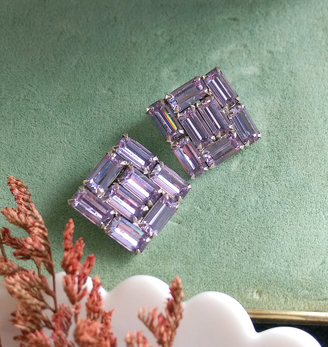 【西洋古董饰品 】WEISS 莱茵方钻 几何  夹式耳环 - 耳环/耳夹 - 其他材质 金色