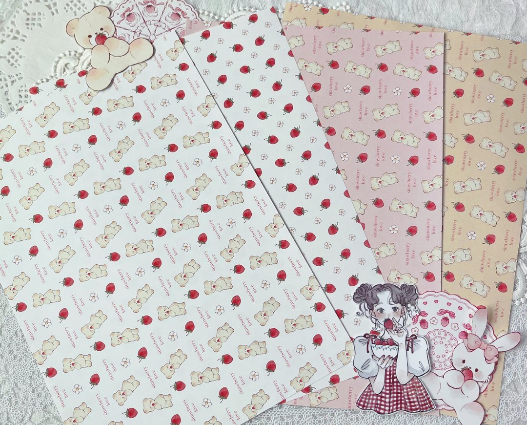 Bear x Strawberry Design Paper - 纸盒/包装盒 - 纸 多色