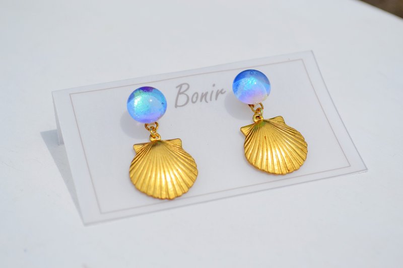 Coquillage + bl - 耳环/耳夹 - 玻璃 蓝色