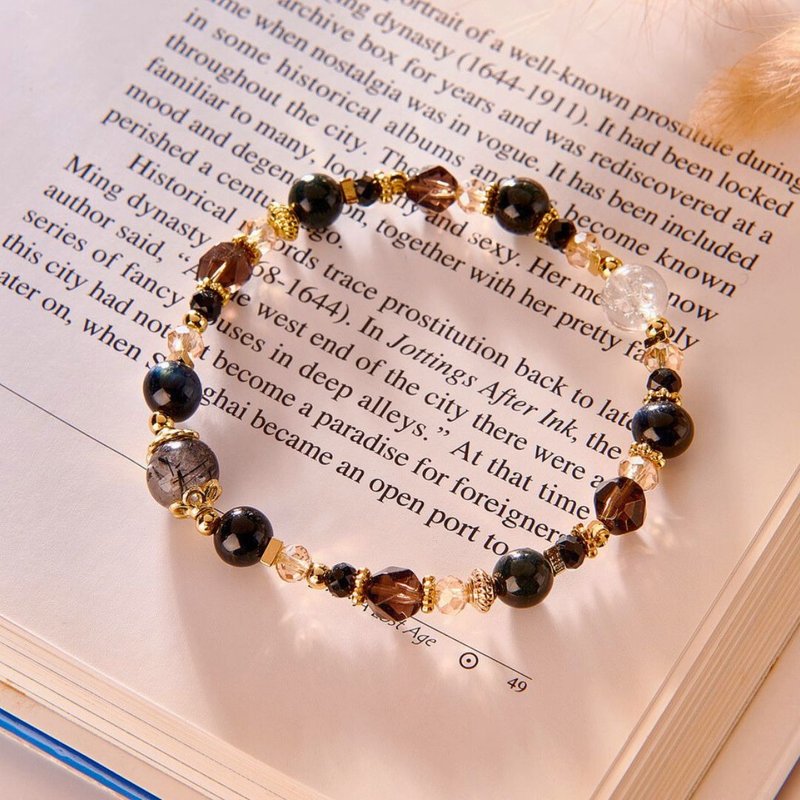 【缪斯】黑发晶 蓝虎眼 茶晶 黑尖晶 白水晶 招财水晶手链 - 手链/手环 - 水晶 黑色