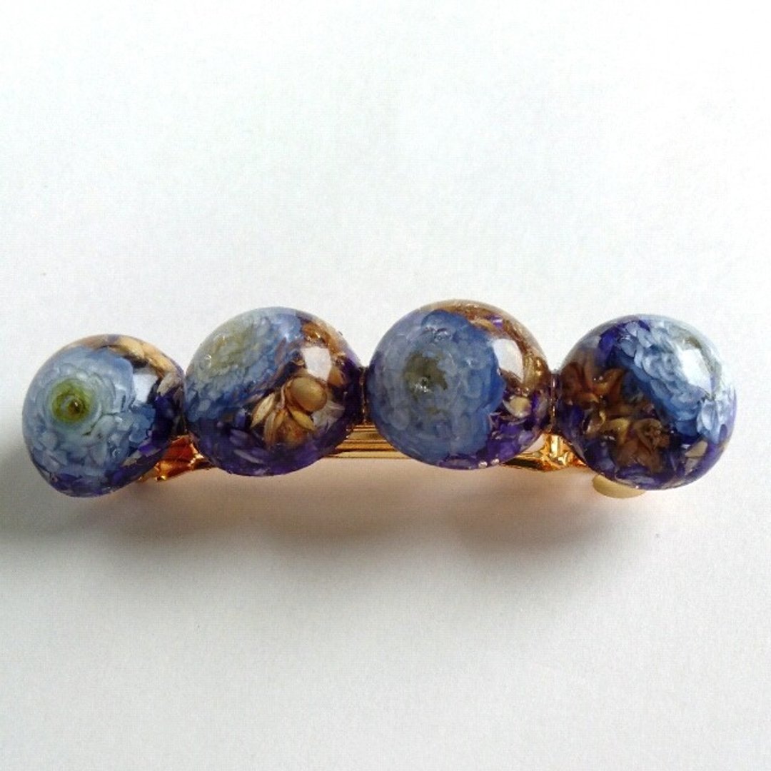dryflower barrette (deep blue) Dried flower trapped ♪ Valletta (deep blue) - 发饰 - 其他金属 蓝色