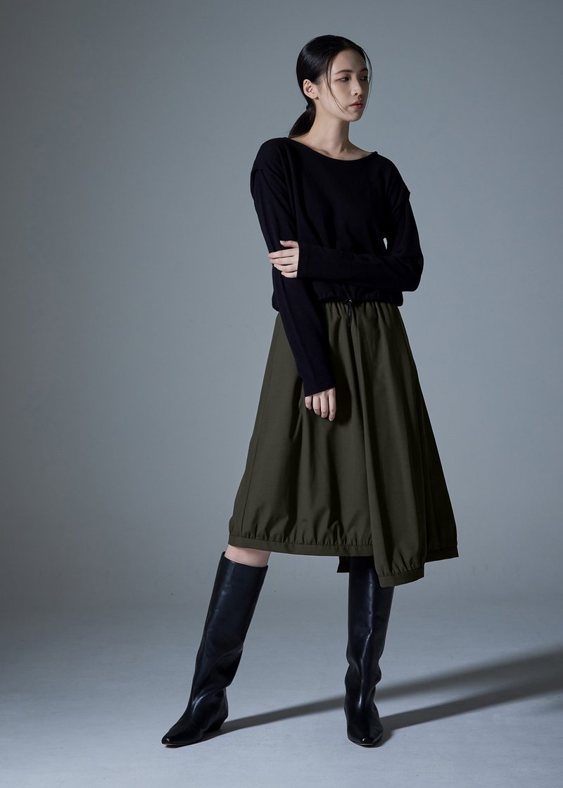 高低摆不对称裙 - 裙子 - 羊毛 绿色