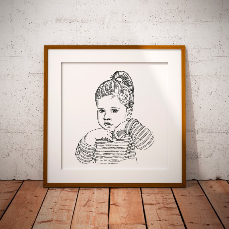 Custom Hand Drawn Portrait Illustration, Personalized Sketch Drawing, Gift Art - 电子手绘真人画像/绘画/插画 - 其他材质 黑色