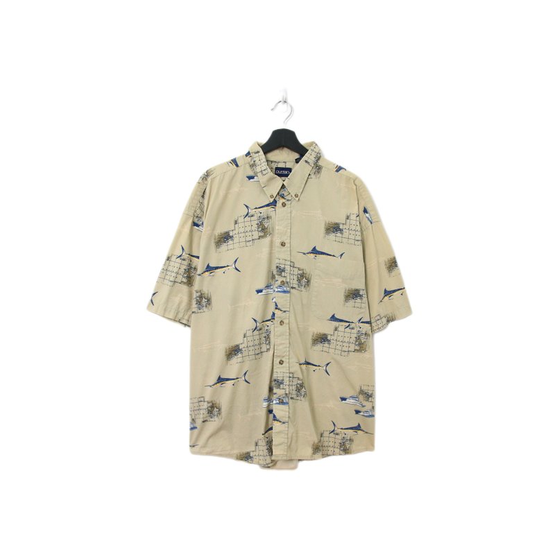 Back to Green-鱼图腾短袖衬衫 旗鱼北大西洋 ff-09 vintage shir - 男装衬衫 - 棉 