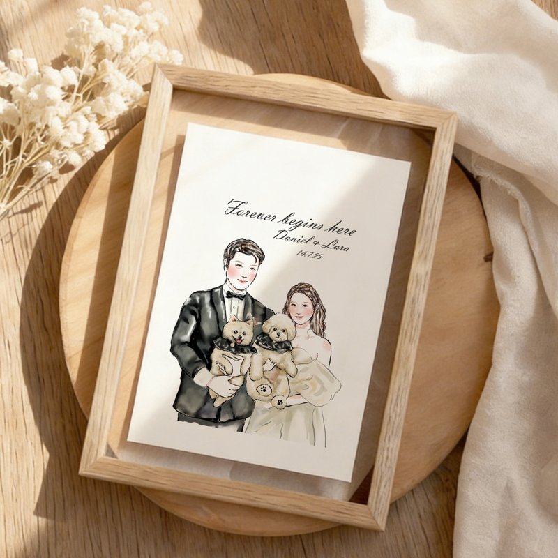 似颜绘水彩人像插画 | 双面玻璃 | 定制画像 | 生日礼物 | 周年纪念 - 订制画像 - 其他材质 