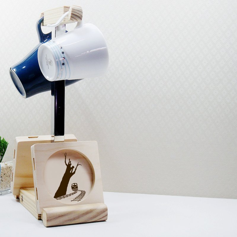 台湾阿里山 日出 神木 小火车 独一无二 文创 伴手礼 杯垫 杯挂架 - 咖啡杯/马克杯 - 木头 白色