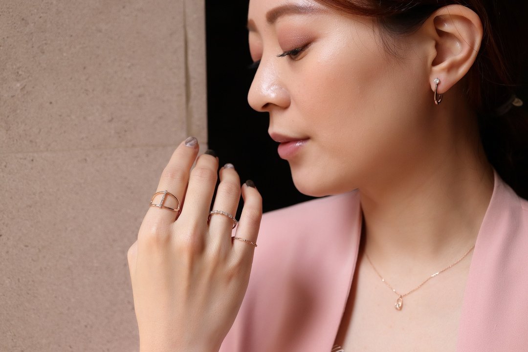 14K Skeleton Diamond Ring 篓空钻石双环戒指 - 戒指 - 贵金属 金色