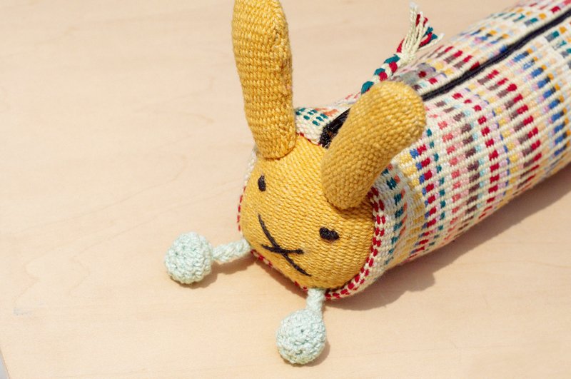 限量一件 手工织布长型动物收纳包 / 笔袋 / 化妆包  / 笔盒 -  黄色兔子 - 铅笔盒/笔袋 - 棉．麻 多色