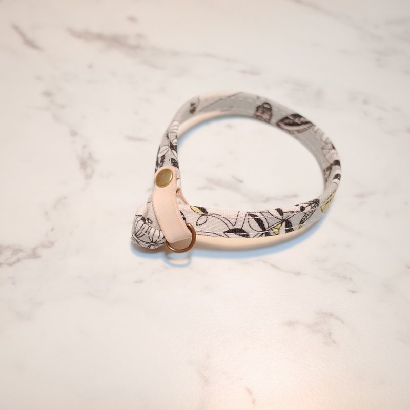 猫 项圈 可爱 动物 森林童话 灰色 植楺皮 日本布 附铃铛 猫猫 - 项圈/牵绳 - 真皮 