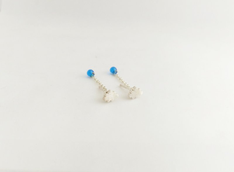 雨天。后水滴  纯银耳环 - 耳环/耳夹 - 其他金属 蓝色