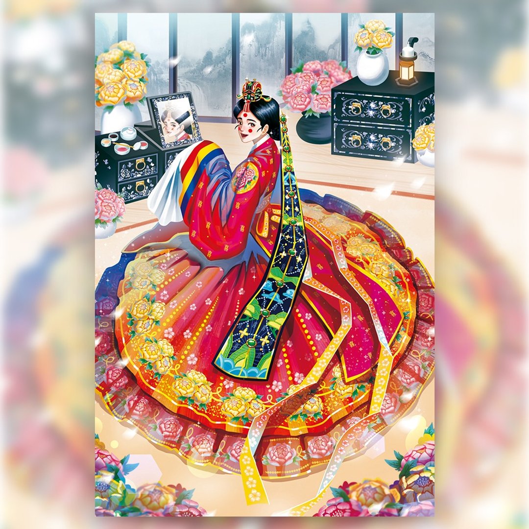 五月新娘 - 韩妞韩服插画明信片 (uha) - 卡片/明信片 - 纸 红色