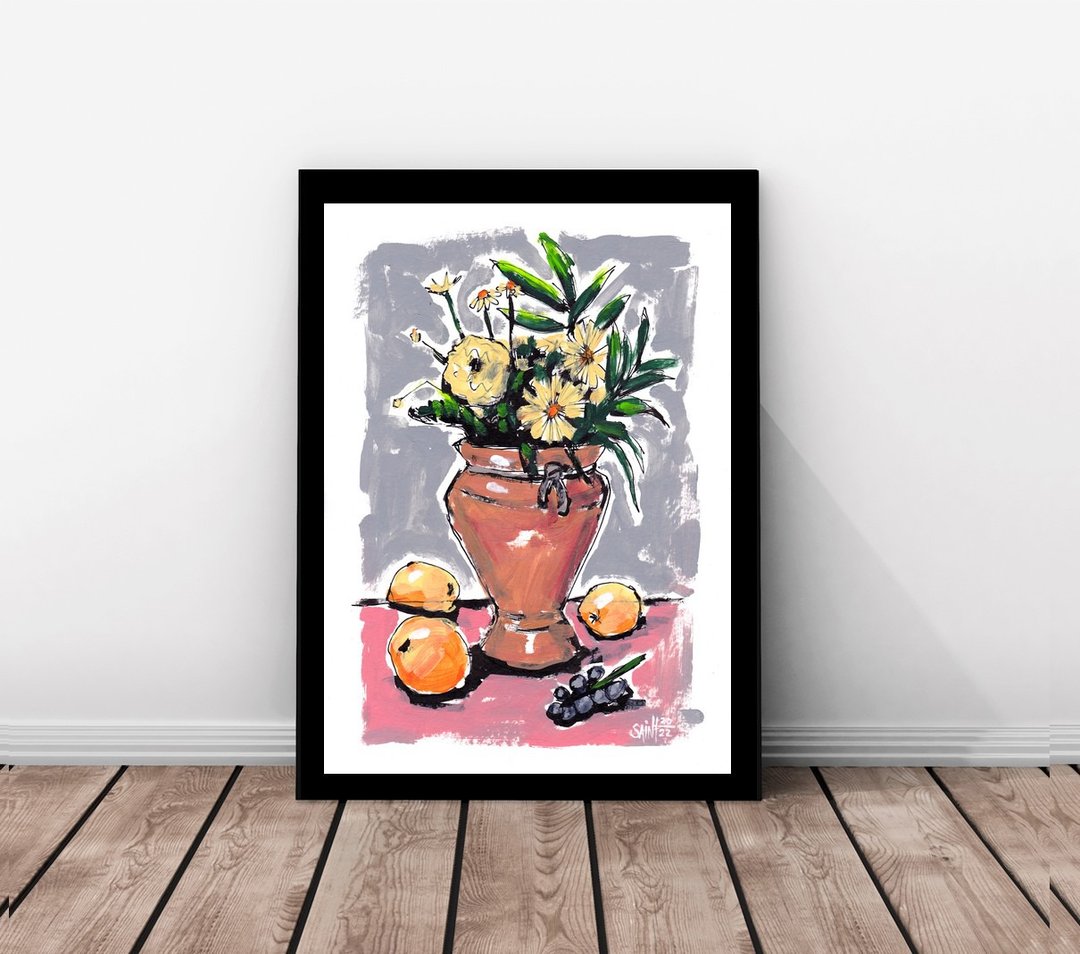 Still life flowers painting original art, acrylic paints, paper - 墙贴/壁贴 - 纸 多色