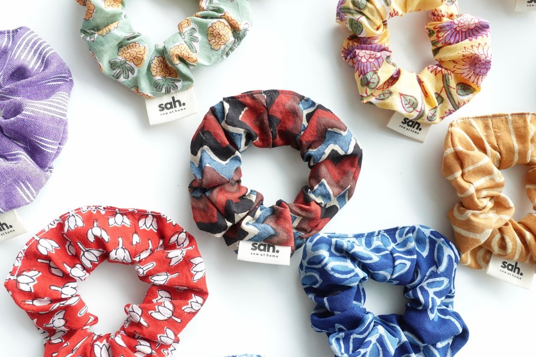 民族风发带 Scrunchies 头饰 印度 手印花布料 - 发带/发箍 - 棉 