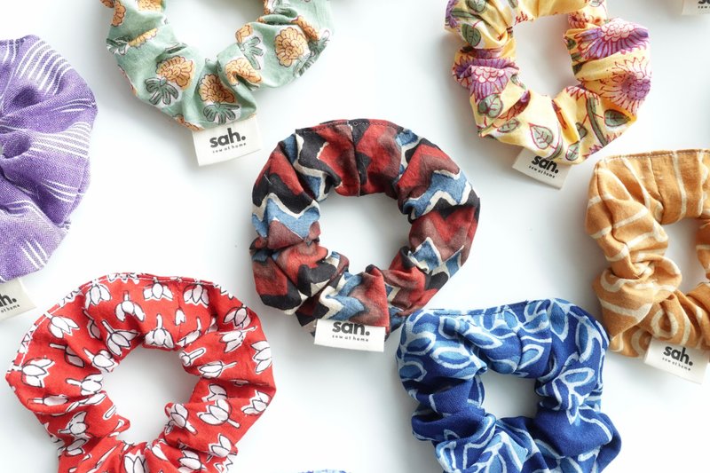民族风发带 Scrunchies 头饰 印度 手印花布料 - 发带/发箍 - 棉 