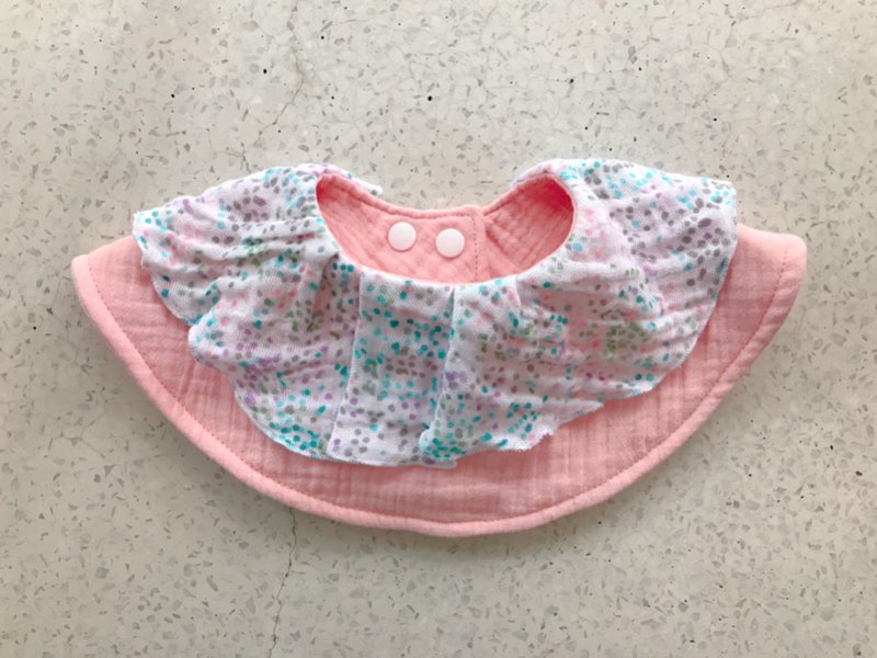 粉嫩的满满的小彩点     360度手工六层纱荷叶纱领圆围兜口水巾 - 围嘴/口水巾 - 棉．麻 粉红色