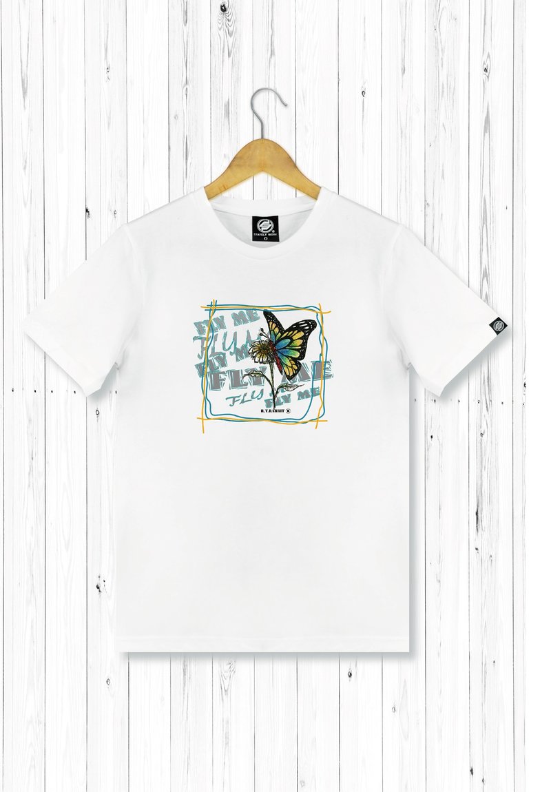STATELYWORK 蝴蝶手绘图 男短T恤 - 男装上衣/T 恤 - 棉．麻 白色